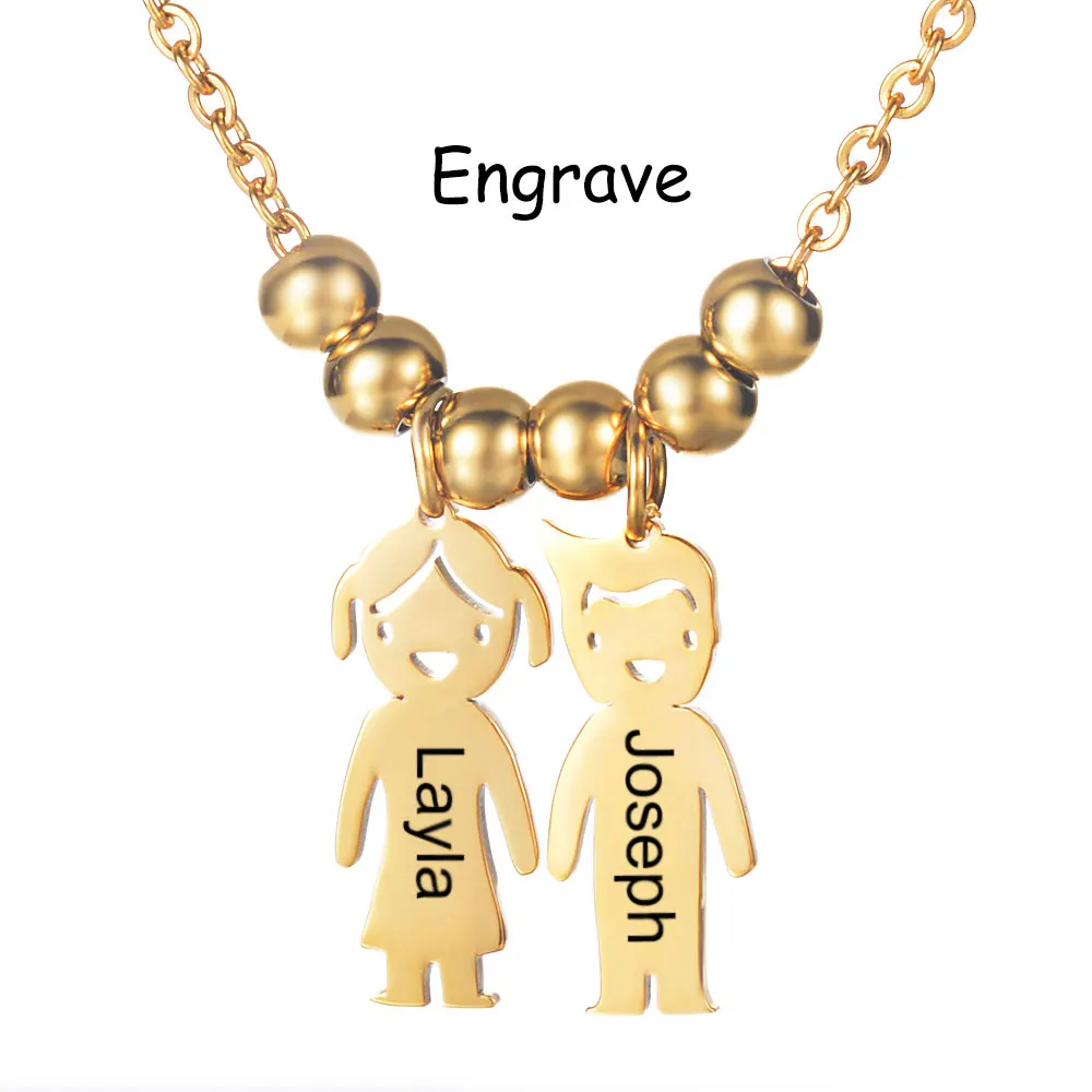 

2021 New Fashion Personalized Kids Girl and Boy Pendant Necklace Custom Name Date For Mom & Kids Family Jewelry Gift SL-142