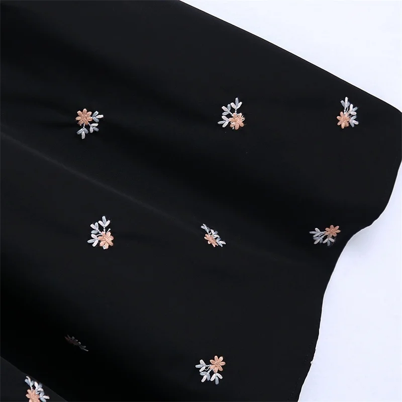 

TRAF 2021 Spring Summer Women's New Fashion Temperament Square Neck Puff Sleeve Short Sleeve Embroidery Long Dress Streetwear