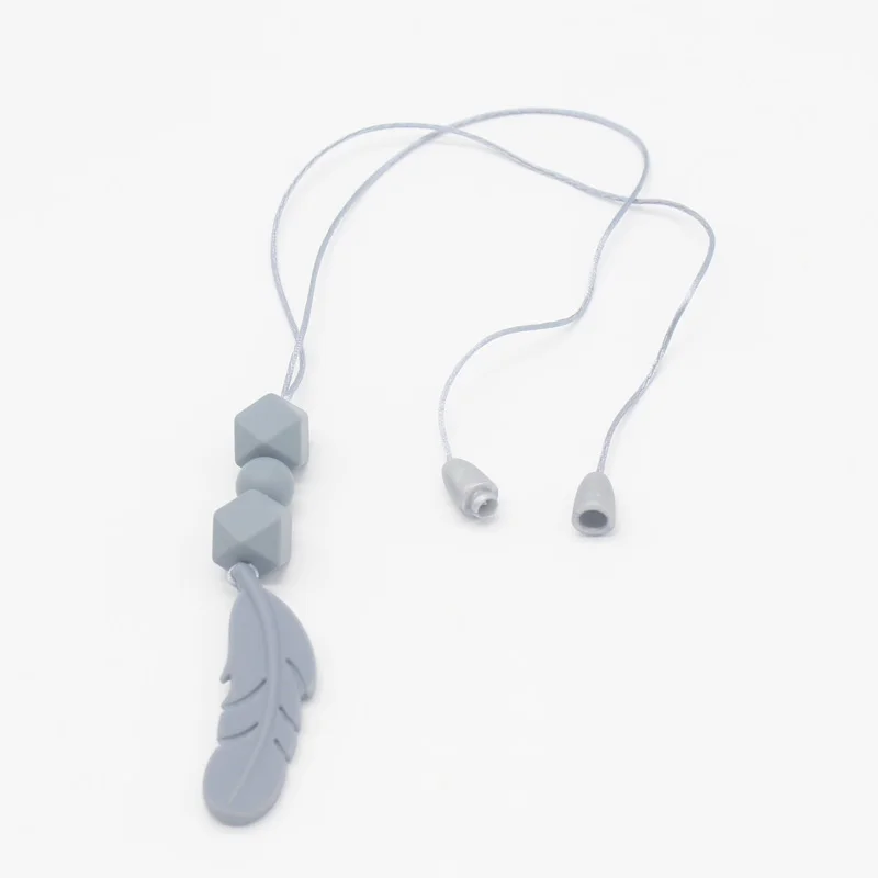 Collar de dentici&oacute;n de cuentas de silicona para beb&eacute;, joyer&iacute;a de grado alimenticio para mam&aacute;, colgante de pluma masticable, 1 pieza, gran oferta-3