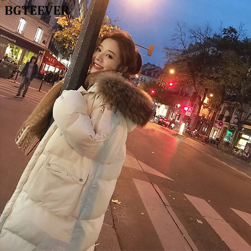 BGTEEVER 2019 зимняя Длинная женская куртка пуховик модная теплая утепленная длинная с