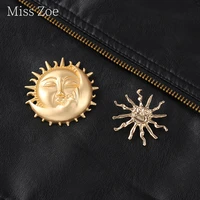 sun moon and stars light pin custom golden egyptian portrait brooches bag badge style jewelry unique gift for friends