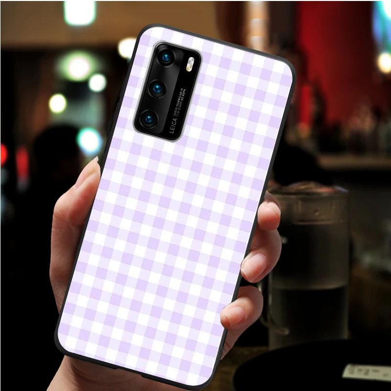 black white yellow grid soft Phone Case for huawei P40 P30 P20 P10 Pro lite P9 Lite nova 4E 6SE Psmart 2019 Y6 9 Prime | Мобильные