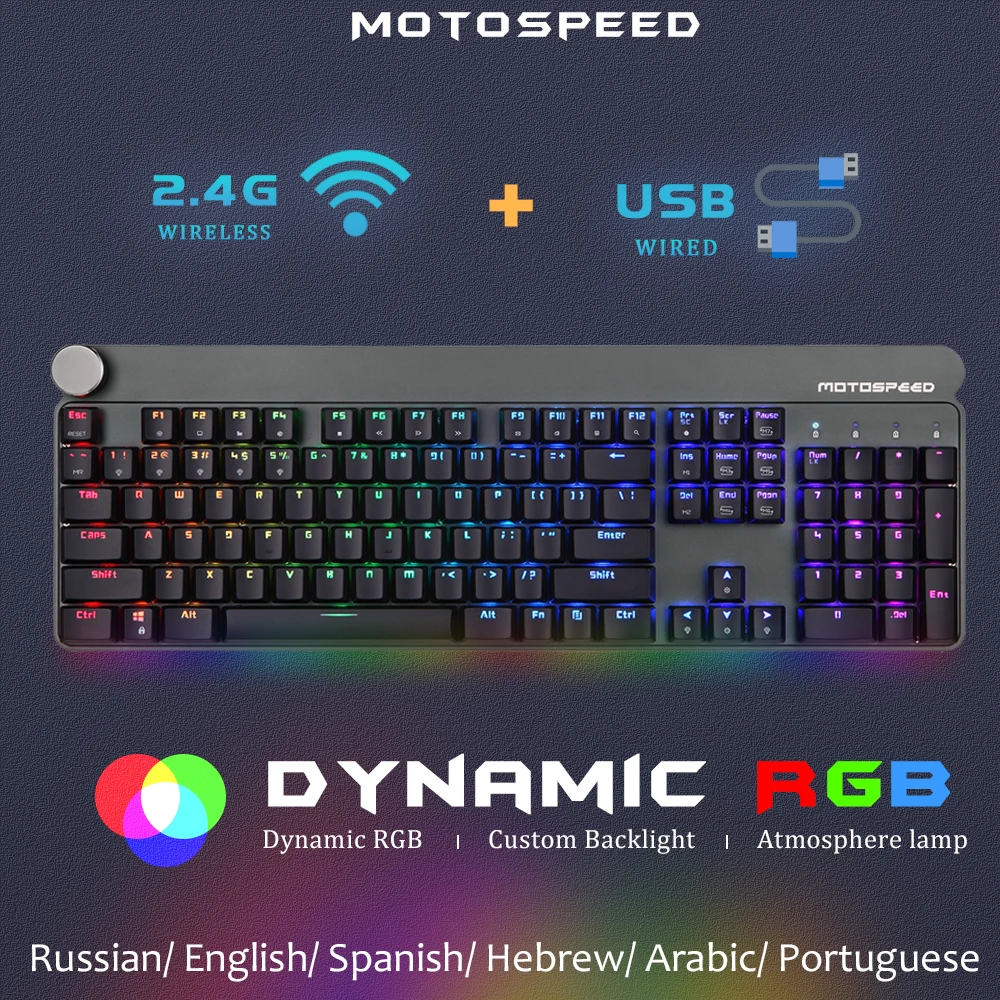 

Motospeed GK81 Mechanical Keyboard 2.4G Wireless 104 Key Gaming Keyboards RGB Backlit For Computer Laptop Desktop PC Russian