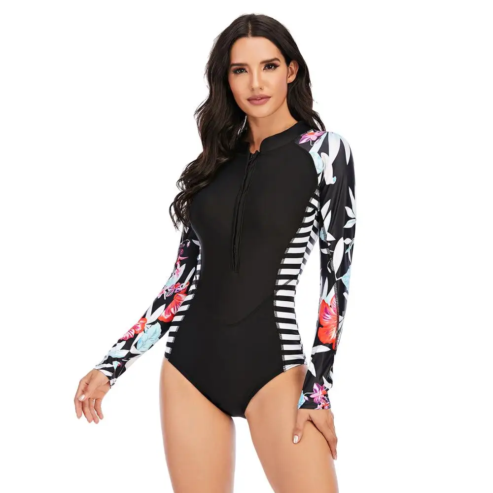 

Sexy Long Sleeve Swimwear Women One Piece Swimsuit Rashguard Bathing Surfing Retro Swim Suits Maillot De Bain Monokini Summer