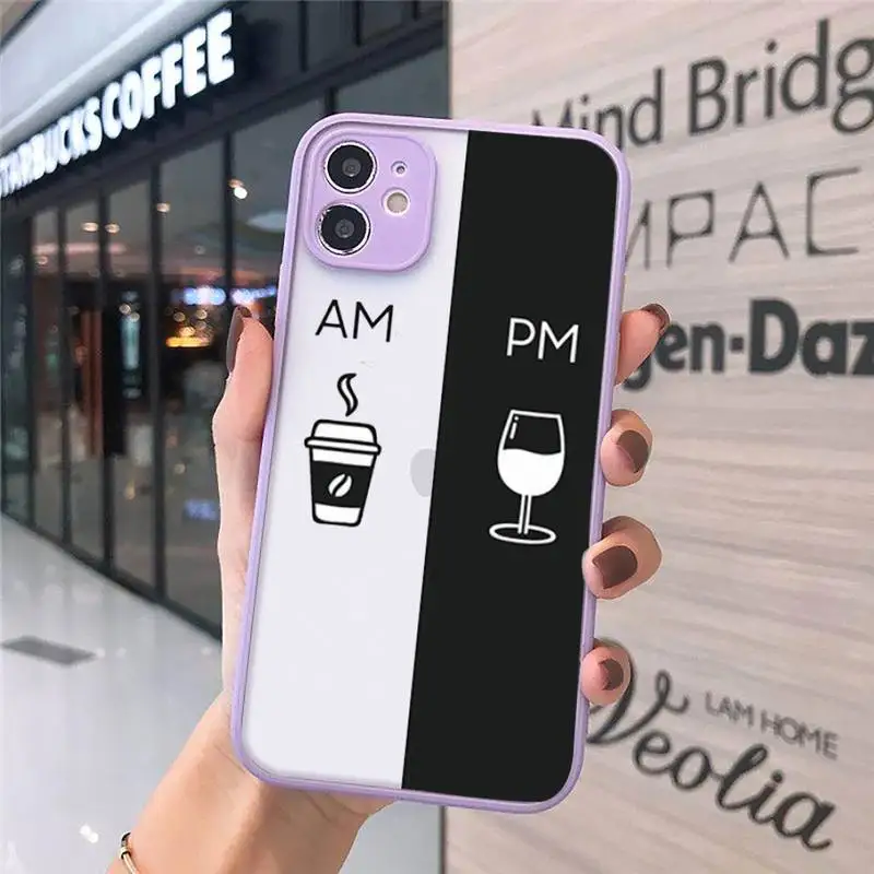 

Coffee Wine Cup Phone Cases matte transparent For purple iPhone 7 8 x xs xr 11 12 pro plus max mini Clear Funda
