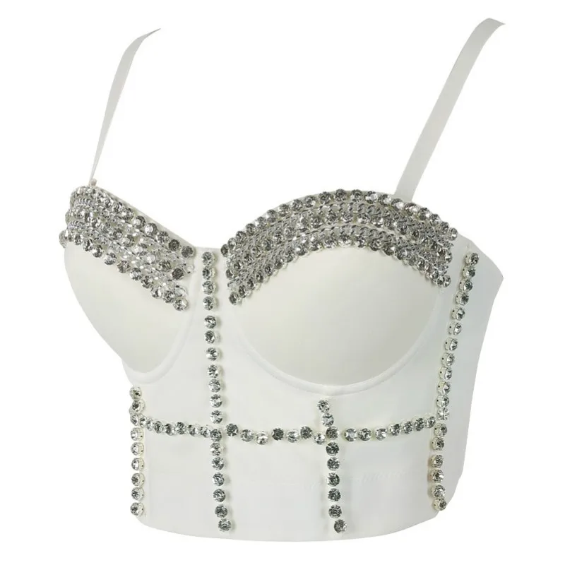 

Sexy Dimond Camis For Night Club Bling Vest Tank Top Woman Spaghetti Strap Camisole New Crop Tops Elegant French Chic Clothes