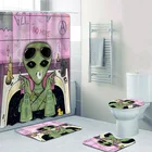 Трехмерная занавеска для душа в ванную комнату с изображением инопланетянина, дыма и охлаждения, забавная занавеска в ванную комнату, коврик для унитаза с рисунком инопланетянина, курительной травы, сигареты