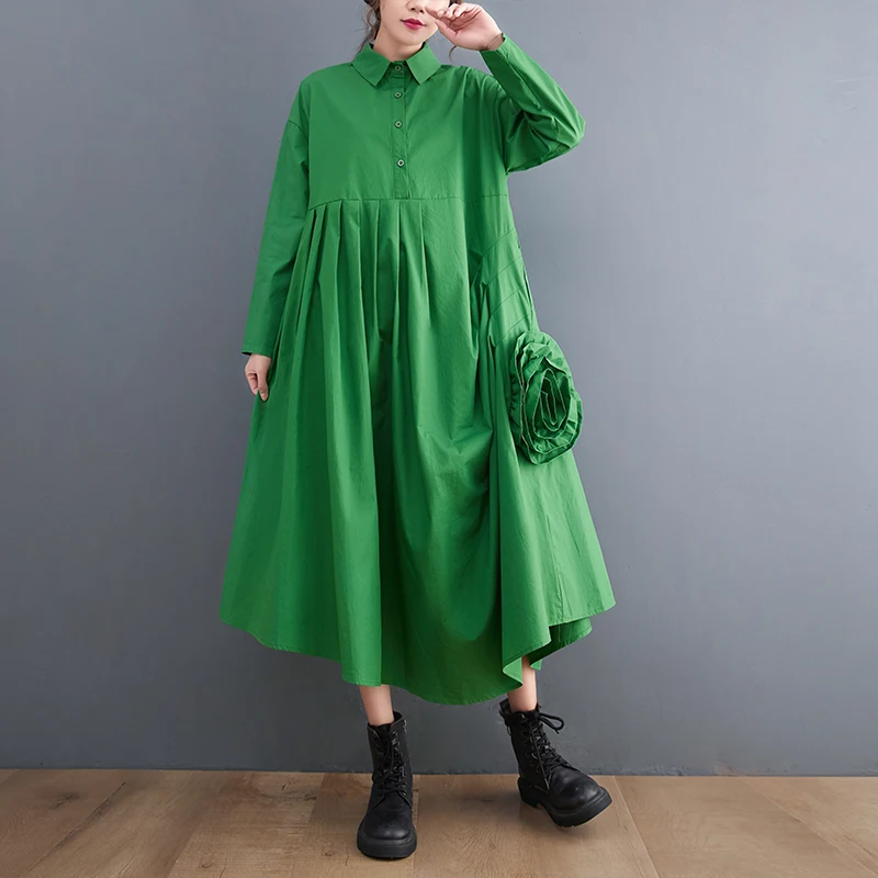 

Pleated Spliced Floral Shirt Dresses For Women Long Sleeve Loose Casual Vintage Dress Fashion Elegant Clothes Spring Autumn 2022