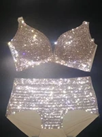 shining diamonds sleeveless halter bikini women bra shorts two piece set nightclub performance costumes pole dancing outfit