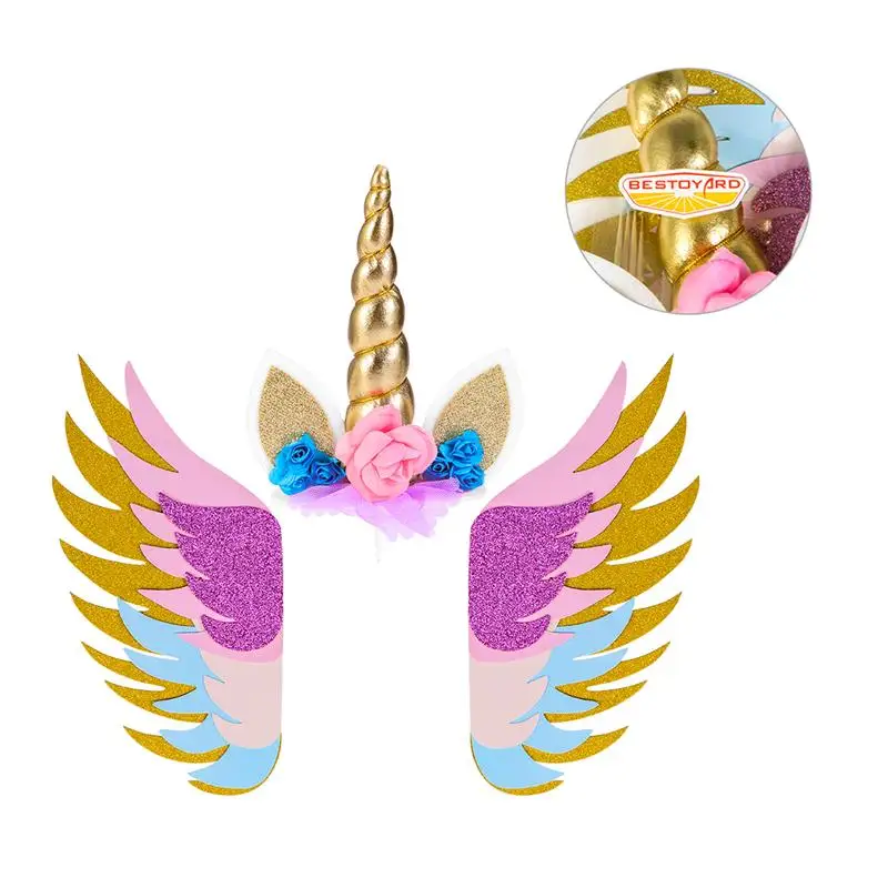 3 шт. блестящая бумага вставка для торта единорог крылья карта топпер кексы пики