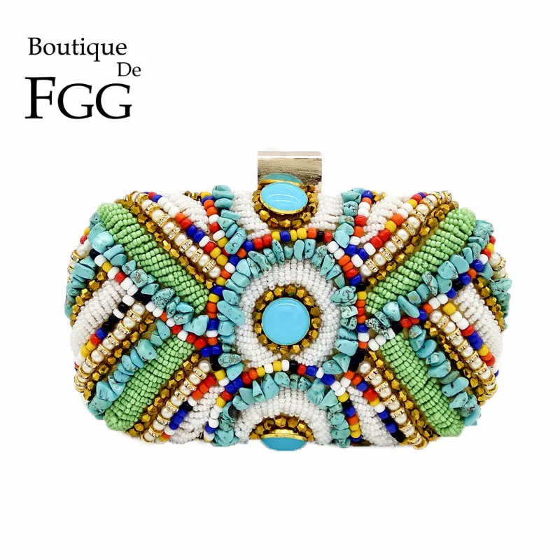 Женская вечерняя сумка клатч Boutique De FGG винтажная вышитая бусинами сумочка