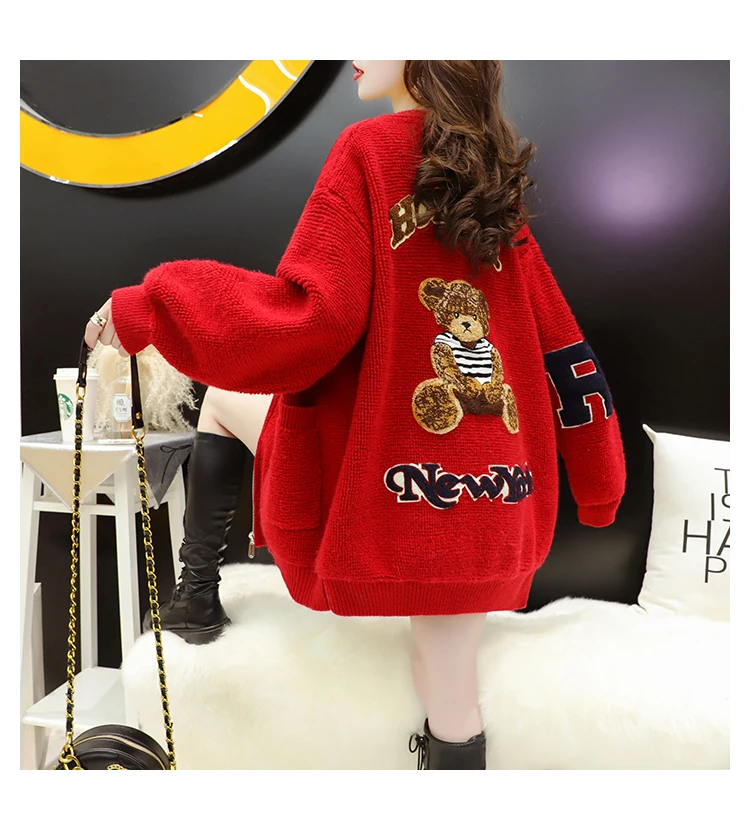 Женский жаккардовый свитер на молнии повседневный свободный Универсальный