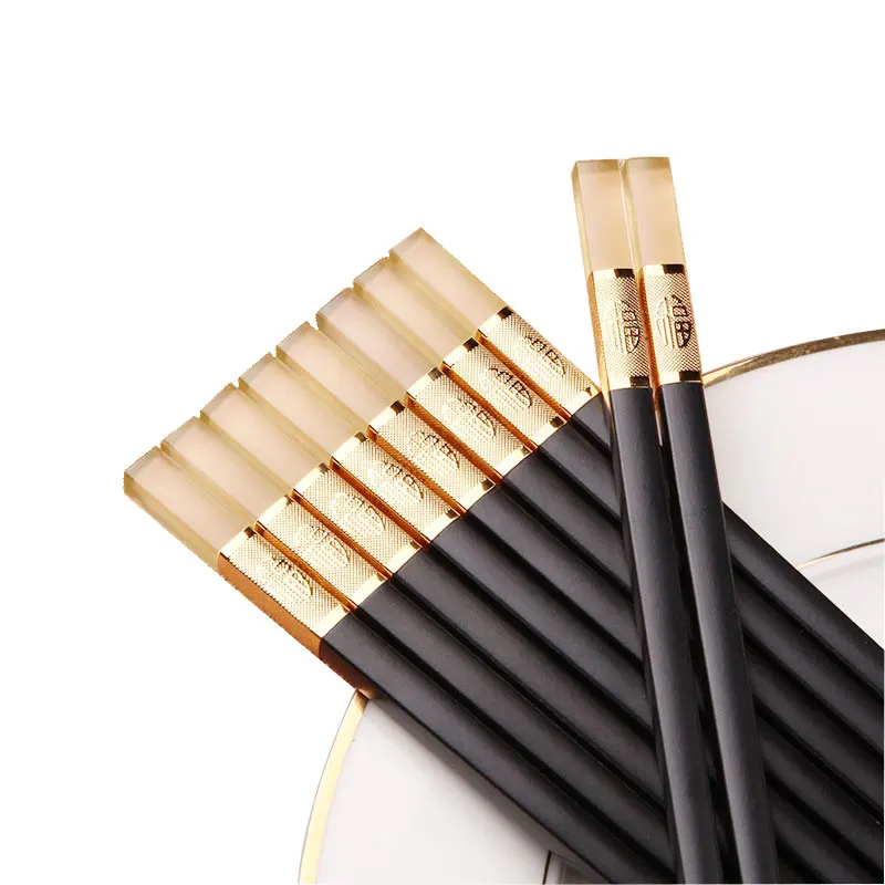 

10Pairs Chopsticks 24Cm Food Sticks Amber Alloy Plastic Fiber Non-slip Sushi Chopsticks Non-stick for Oil Restaurant Hotel Gifts