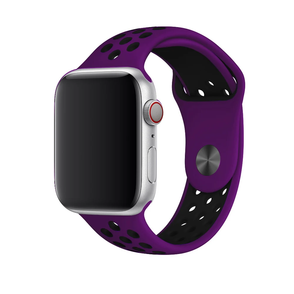 Purple black Дышащий силиконовый спортивный ремешок для Apple Watch 5 4 3 2 1 42 мм 38 мм резиновый ремешок для Nike+ Iwatch 5 4 3 40 мм 44 мм - Цвет ремешка: Purple black