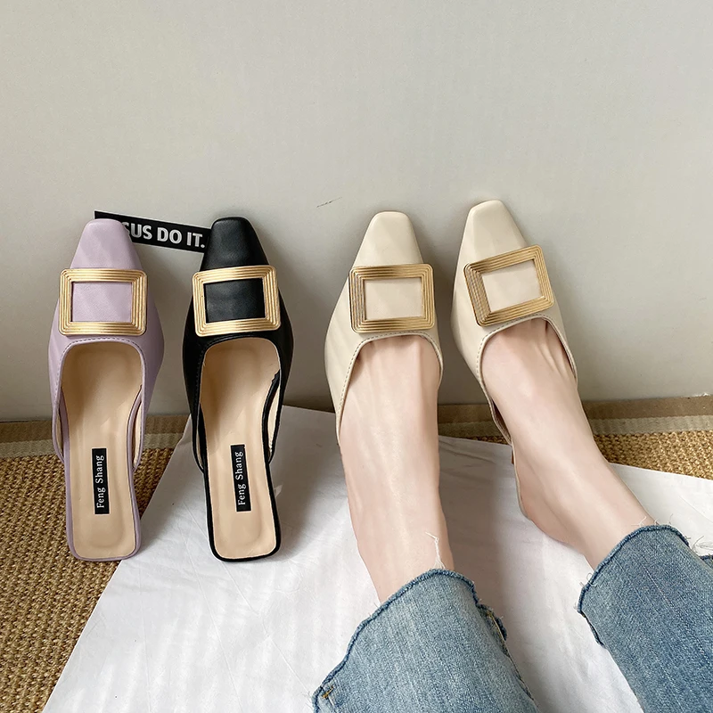 

Cover Toe Shoes Slippers Heels Slides Loafers Platform Slipers Women Fashion Med High Thin Soft 2021 Luxury PU Rubber Slippers C