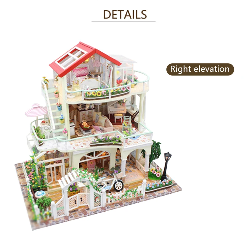 

Wooden Dollhouse Minature DIY Assemble Doll House Everlasting Light Mini Building Blocks Toys