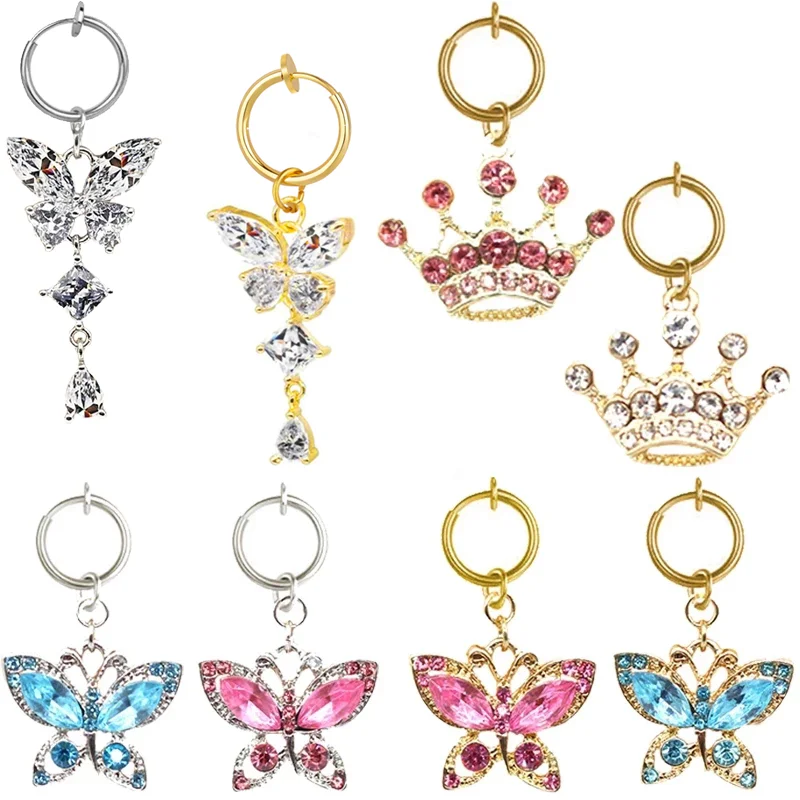 

Non Piercing Crown Fake Belly Button Ring Umbilical Butterfly Fake Navel Piercing Ring Clicker Fake Belly Ring Jewelry Gift