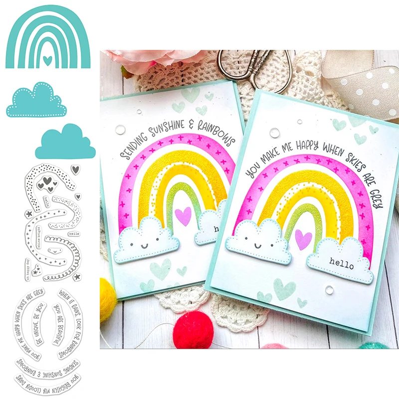Штампы и формы Радуга облако любовь с фразой для изготовления открыток 2020