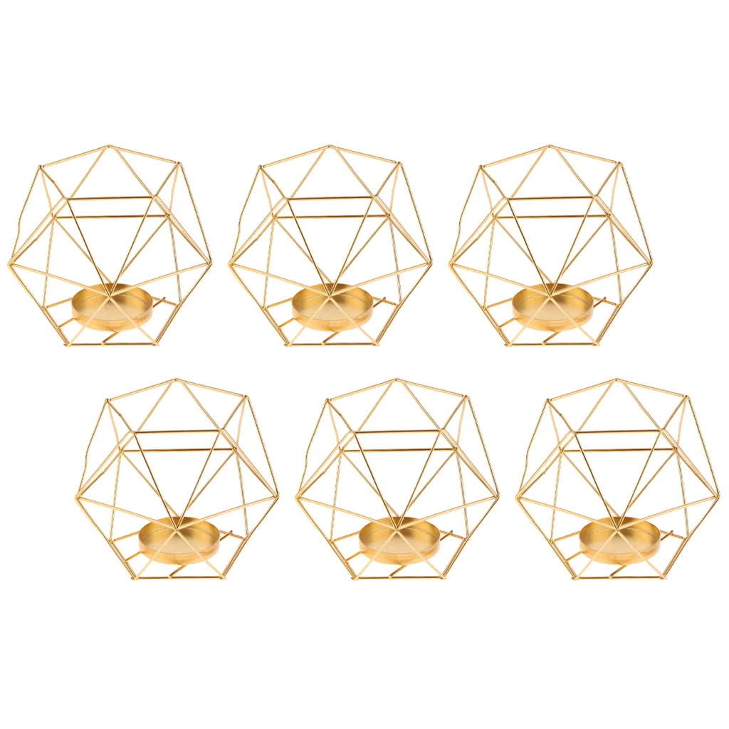 

6-Set Geometric Polished Tealight Candle Holder Table Top Centerpiece Weddings Events Parties Decor - Golden