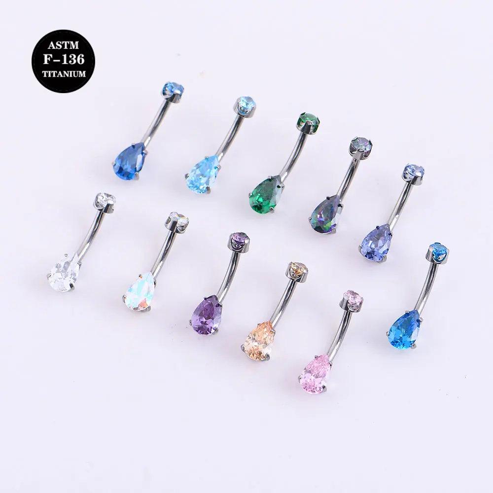 

14G ASTM F136 Titanium Internal Color Screw Water Drop Belly Button Ring for Navel Belly Piercing Jewelry