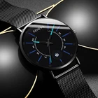 Мужские часы Женева 2020 года, черные ультратонкие кварцевые наручные часы с сетчатым браслетом из нержавеющей стали и календарем