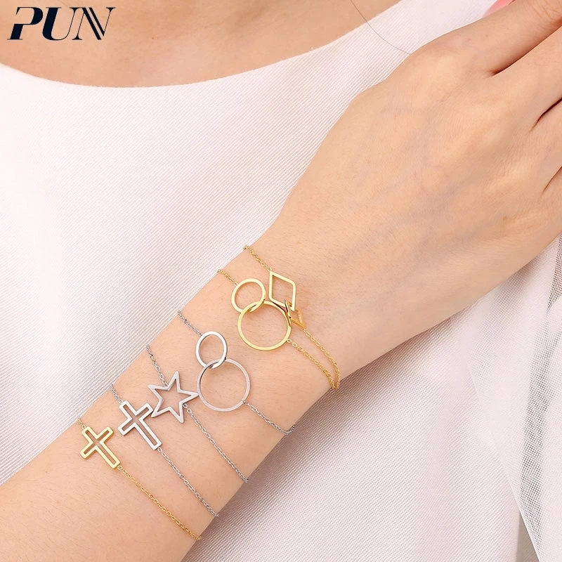 Женский браслет из нержавеющей стали в форме сердца Круглый крест и