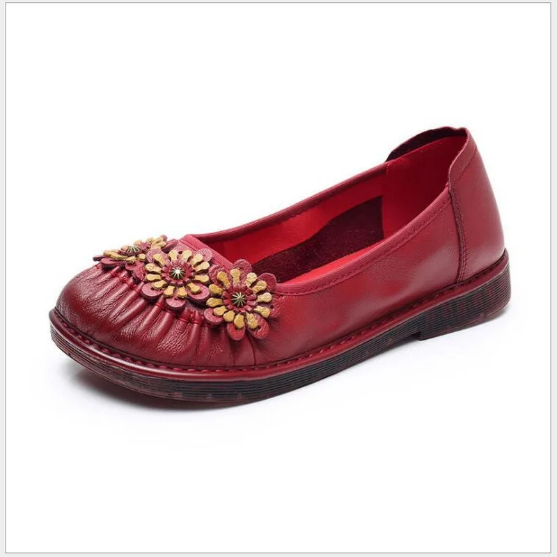 RUSHIMAN Women Flats Genuine Leather Shoes Round Toe Ladies Loafers Female Shoes Comfortable Casual Shoes