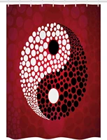 ying yang stall shower curtain abstract graphic design yin yang circle black and white dots pattern cosmos and energy