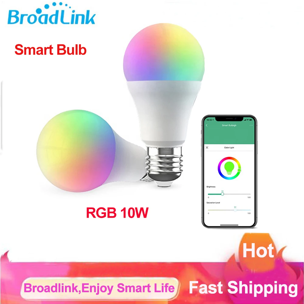 Умная Светодиодная лампа Broadlink RGB с Wi Fi 10 Вт E26 E27 лампы для умного | Отзывы и видеообзор