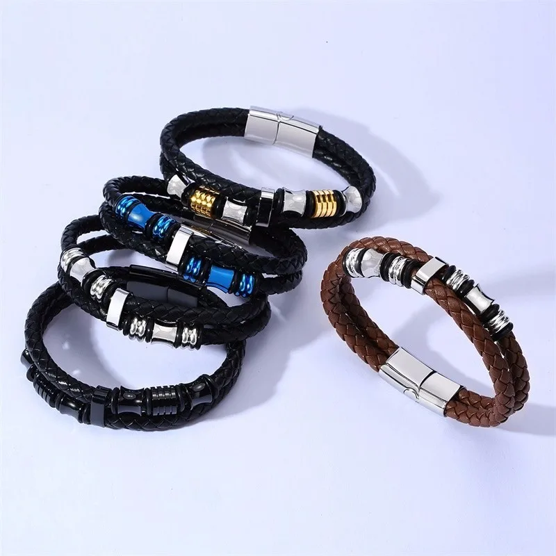 Стильный мужской черный плетеный кожаный браслет мужские браслеты из