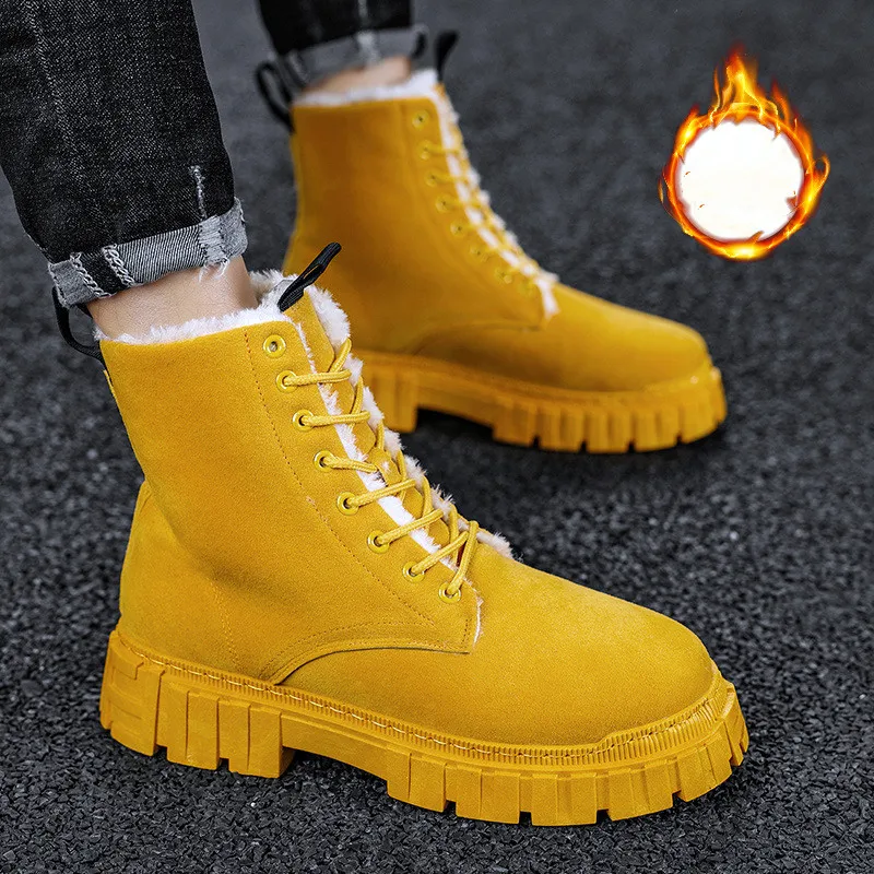 

Зимние мужские Ботинки Martin в британском стиле, высокие ботинки, бархатные теплые зимние ботинки, нескользящая одежда, обувь для прогулок, му...