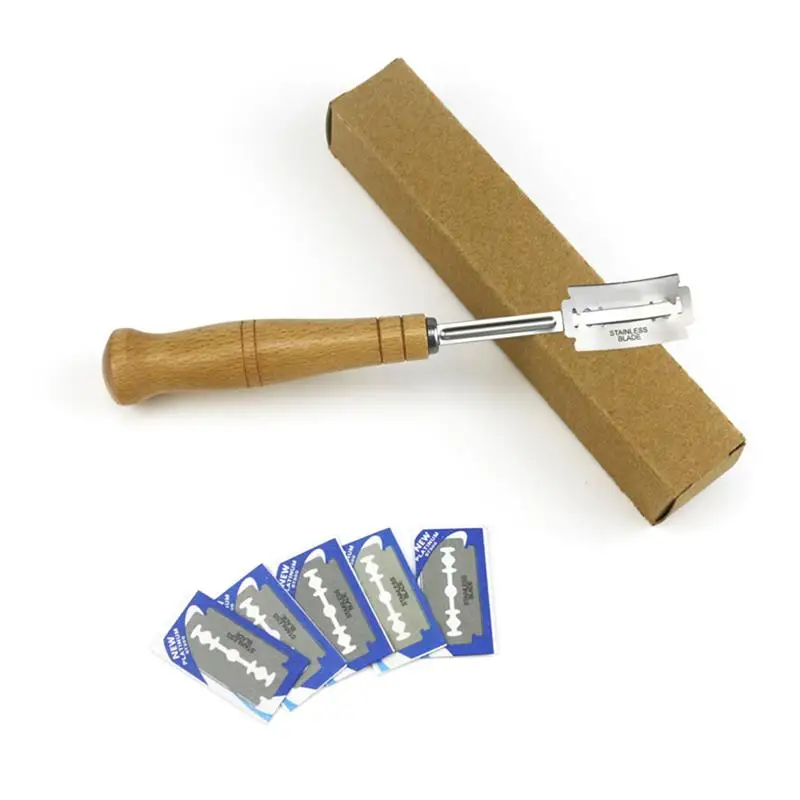 

Bread Arc Curved Knife Wood Handle 304 Stainles with 5Pcs Replacement Blades for Bake Bread Baguette Cutting French Toast Cutter