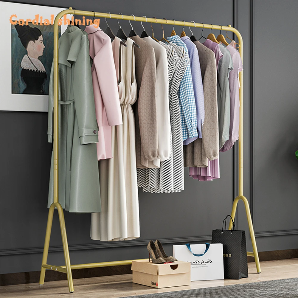 

Cordial Shining Clothes Rack Floor Stand Simple Multifunction Metal Storage Drying Movable Balcony Coat Rack