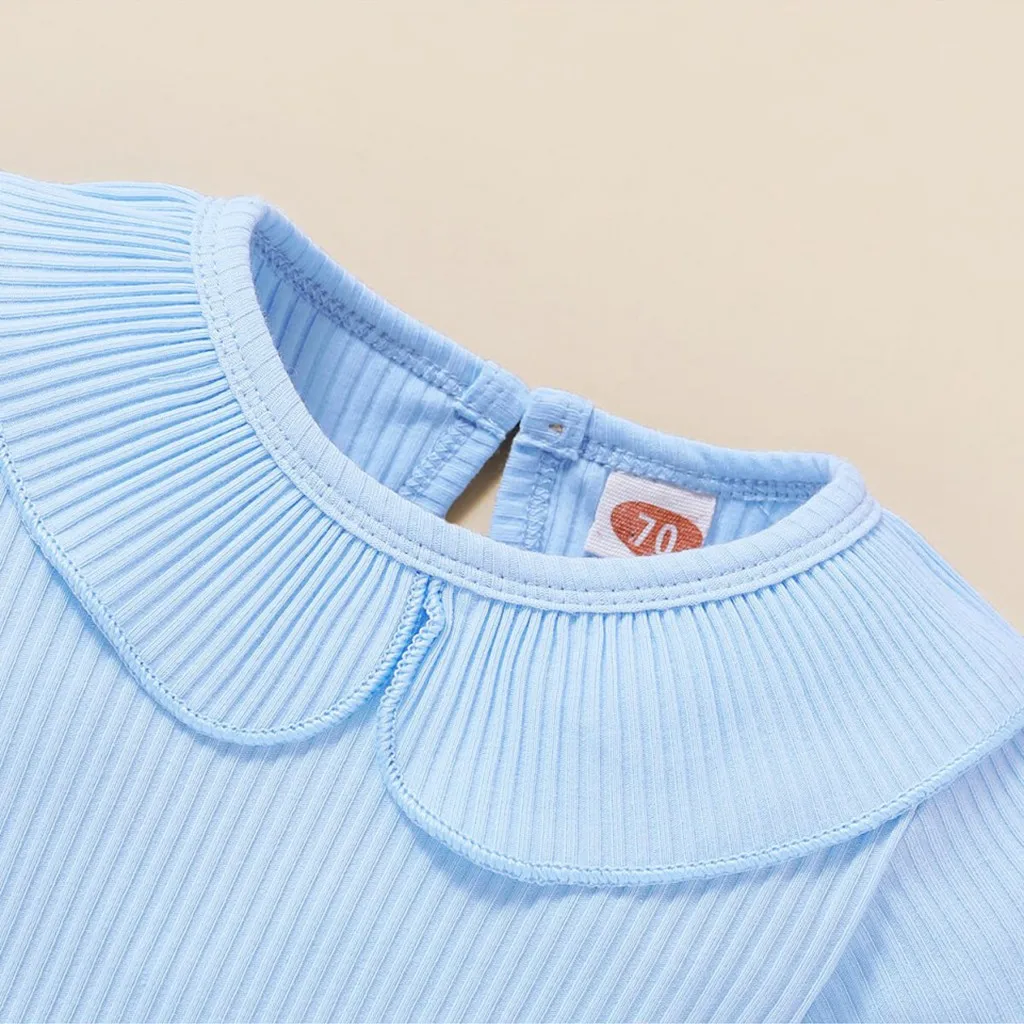 

Newborn Baby Girls Short Sleeve Solid Cute Ruffle Ribbed Knitted Romper jumpsuit Fashion Infant Summer One-pieces Clothing 2020