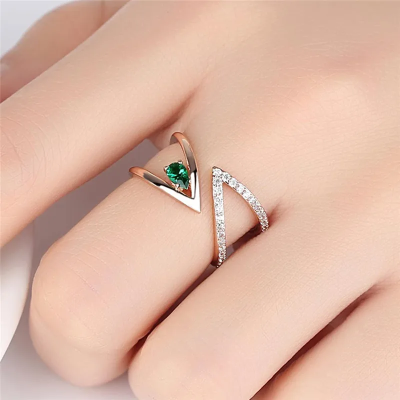 Rose Gold AAA+ CZ Cluster V Letter Open Size Ring with Cubic Zirconia image 3