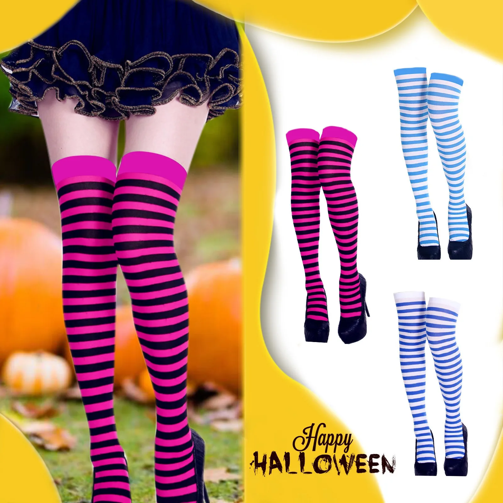 

colored Striped long Socks Halloween Costumes Party Dress Up dancing Sexy Knee Socks Witch Socks For Women Girls #40