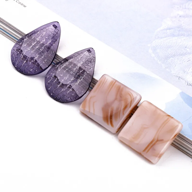 5 шт. фиолетовые висячие серьги украшения из смолы квадратный патч бусина кабошон результаты DIY ремесла серьги с подвесками кольцо ювелирное изделие в виде заколки сделать - Окраска металла: mixed shape