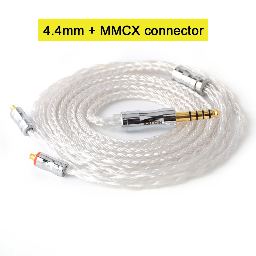 4.4mm With MMCX NICEHCK C16-1 16 Core посеребренный кабель 3,5/2,5/4,4 мм разъем MMCX/2Pin/QDC/NX7 для CCAKZ ZSX C12 TRNV90 TFZ QDC DB3 NX7 PRO BL03 - Цвет: 4.4mm With MMCX