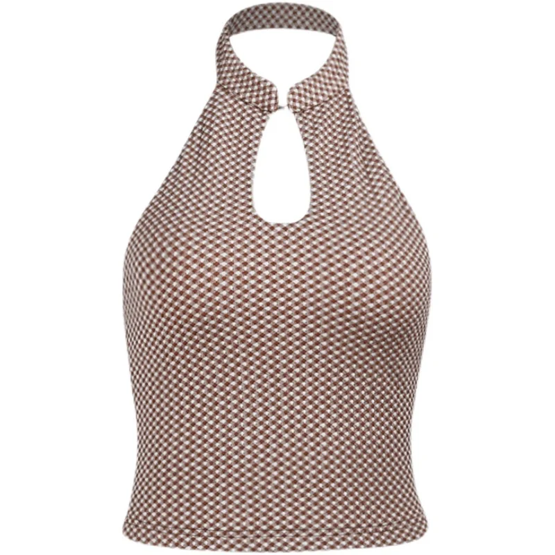

Knitted Backless Halter Camisole 2021 Slim-Fit Hollow-out Hot Girl off-Shoulder Top for Women