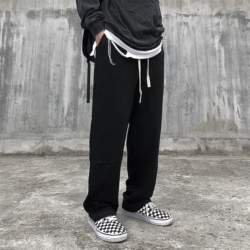 

Мужская одежда 2021, темно-синие однотонные драпированные свободные прямые повседневные брюки, модные брюки, Осенние широкие брюки для мужчи...