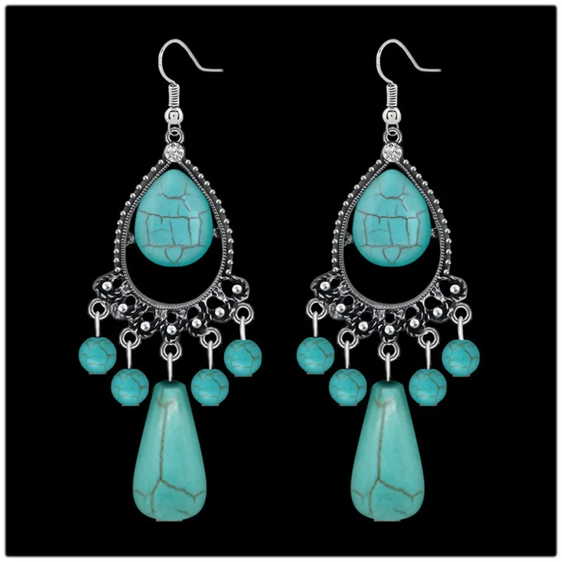 Винтажные бирюзовые Висячие серьги для женщин в этническом