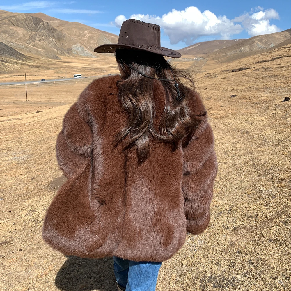 Natural Fox Fur Jacket for Women Winter Outwear 2022 New Trendy Thick Medium Length V-neck Whole Skin Genuine Fox Fur Coat Woman