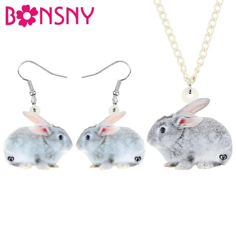Bonsny акриловые милые животные заяц Кролик Банни Ювелирные наборы ожерелье серьги