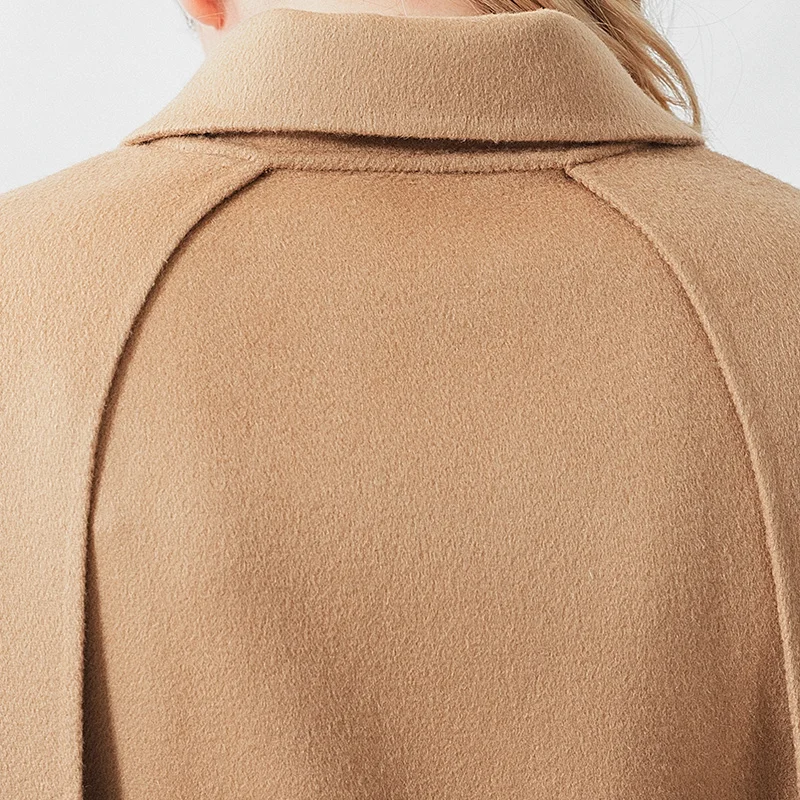 

VOA Double-Sided 14.75 Micron Small Cashmere Lapel Sleeveless Cloak Single-Breasted Strap Waist Hugging Cashmere Coat S863