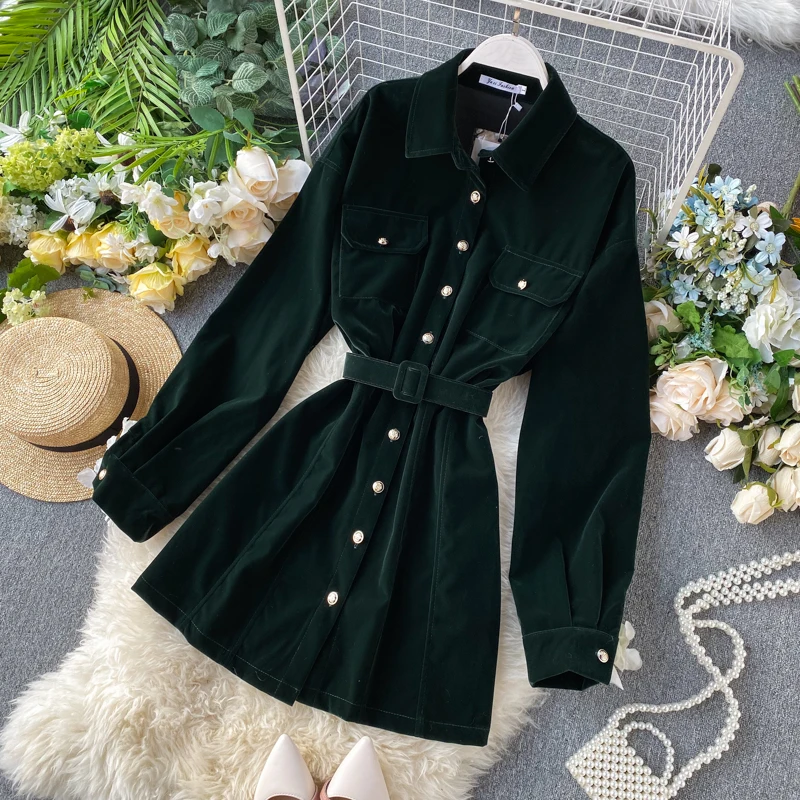 Деловое платье для женщин офисное тонкое ТРАПЕЦИЕВИДНОЕ бархатное с длинным