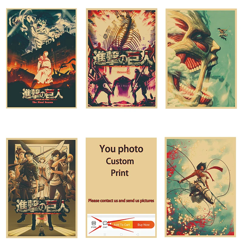 

Classic Anime Attack Giant Retro Art Printing Painting Wall Stickers Home Room Decoration Kraft Paper Posters Customization