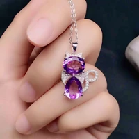 cute cat pendant with amethyst 8mm10mm 9mm10mm natural amethyst necklace pendant solid 925 silver amethyst pendant gift