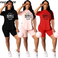 fagadoer casual letter print two piece sets women short sleeve tshirt and short tracksuits matching fitness sport outfits 2021