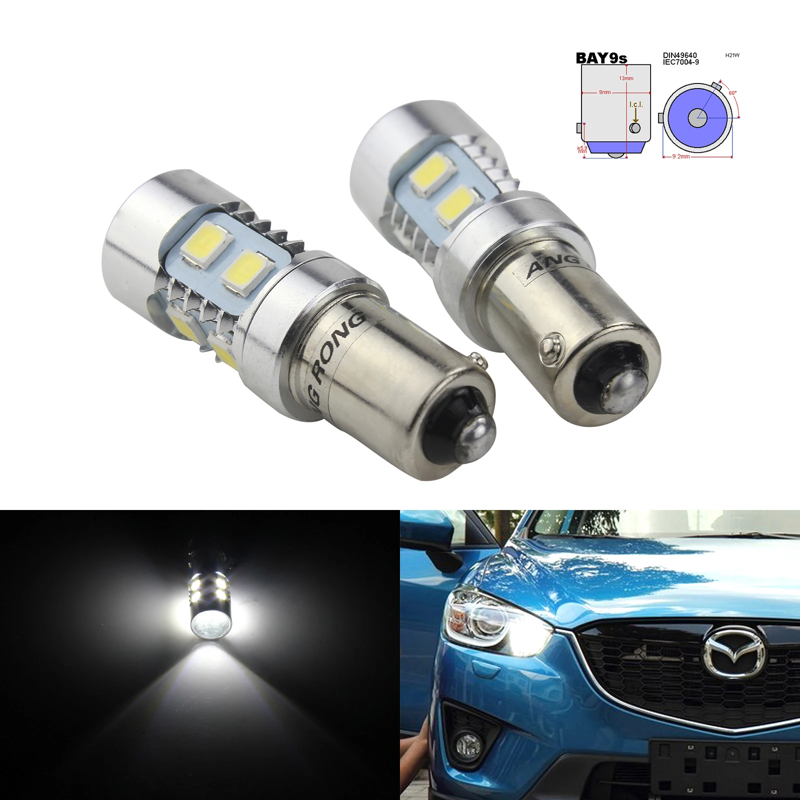 ANGRONG 2x белые BAY9s 435 H21W 10 SMD СВЕТОДИОДНЫЙ ные лампы дневсветильник света с обратным