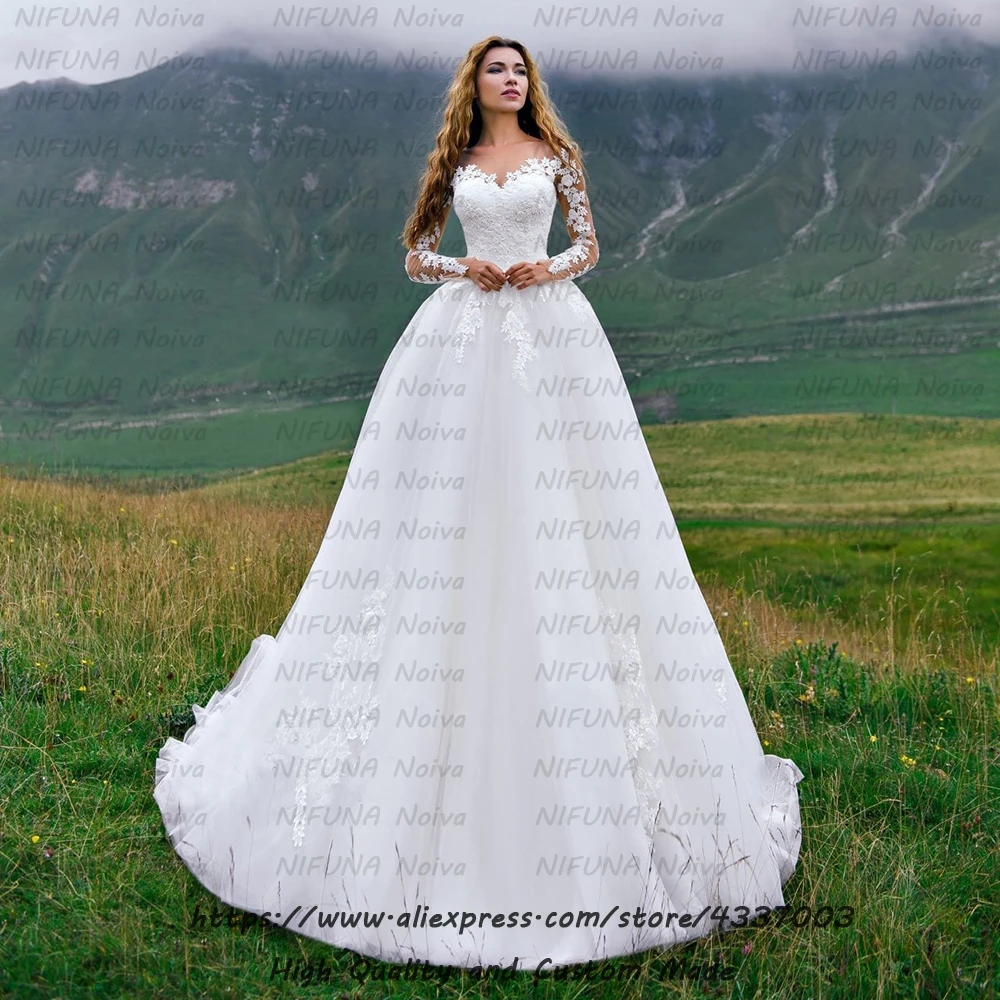 Свадебные платья в африканском стиле Vestidos De Novia для женщин, прозрачное свадебное платье из тюля с длинным рукавом, дешевое кружевное свадебное платье es